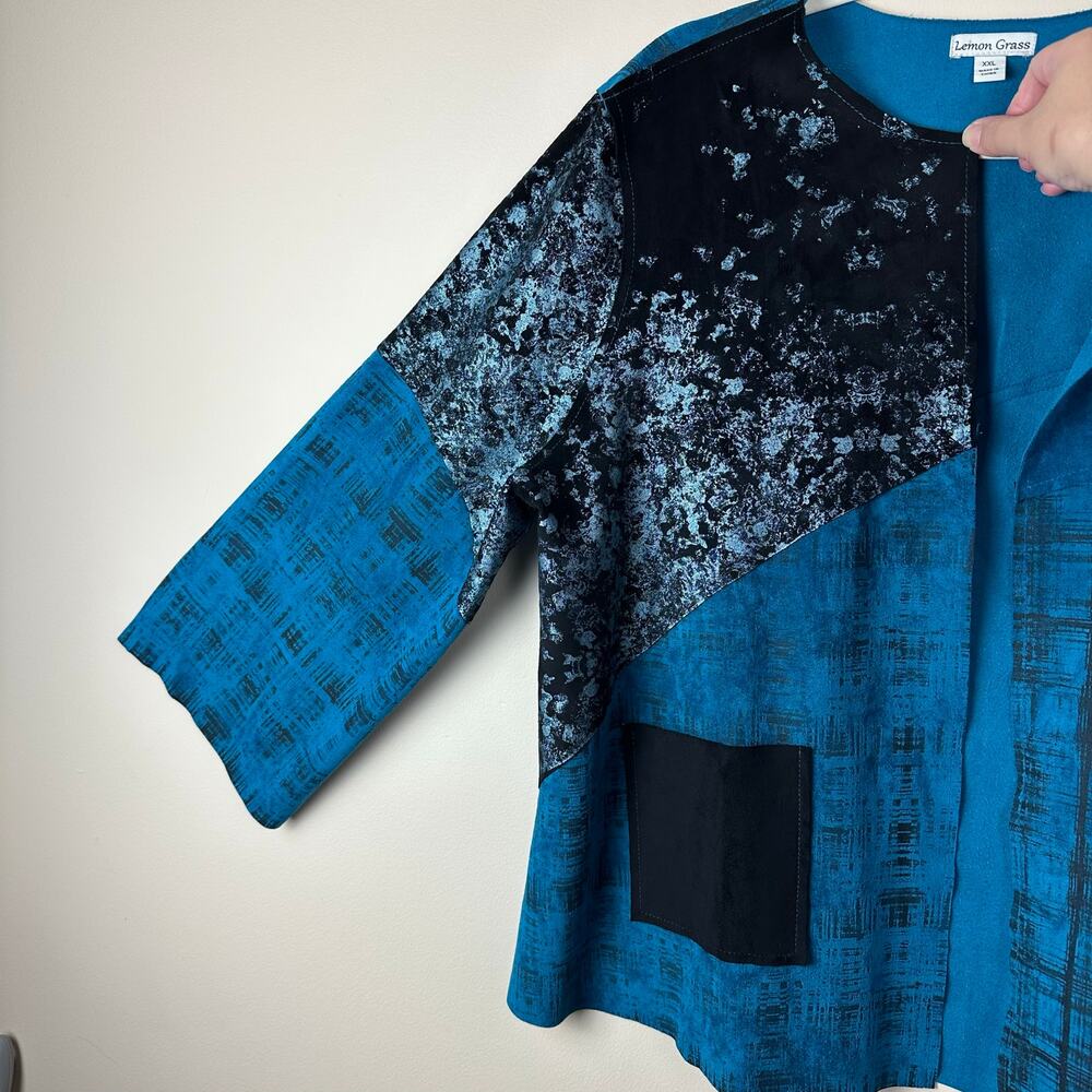 Lemon Grass Patchwork Lagenlook Open Front Jacket… - image 2